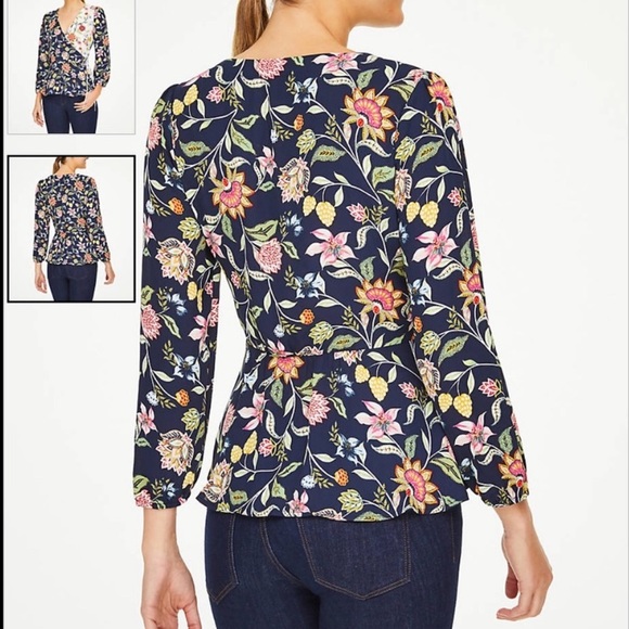 LOFT FLORAL WRAP BLOUSE Size M - Picture 2 of 9